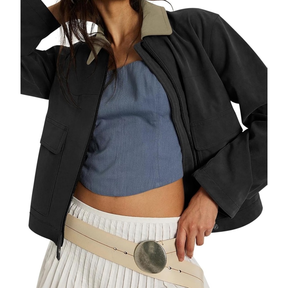 Women's Two Tone Tan & Black Cropped Jacket
